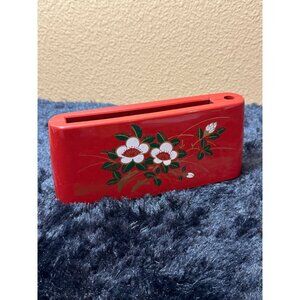 Vintage Japanese Red Vintage Letter Holder Desk Tray Mail Caddy Floral